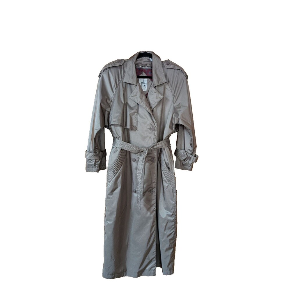 Vintage 80's J.Gallery Womens  Shimmering Taupe Doubled Breasted Trench   11/ 12